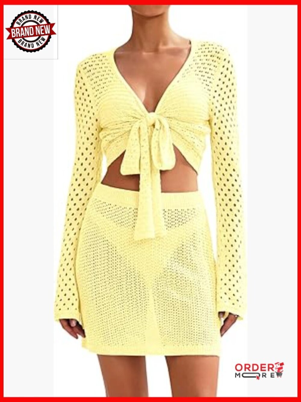 Boho Crochet Swim Cover Up 2 Piece Set Maxi Skirt & Crop Top
